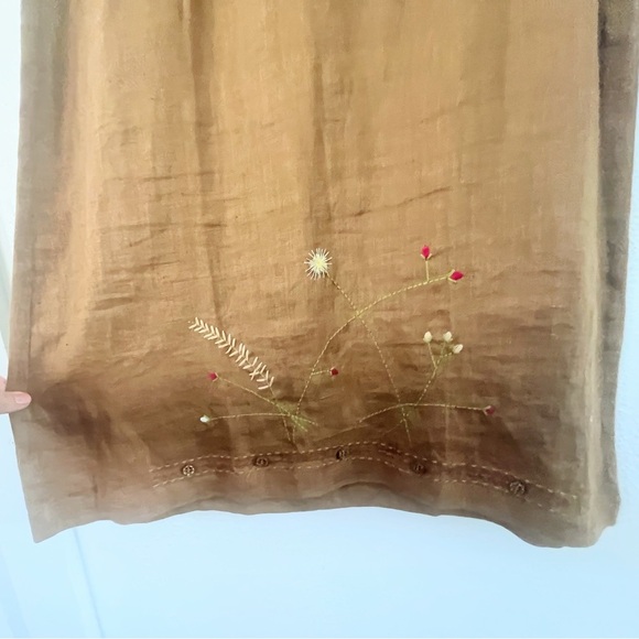 Carol Anderson Vintage linen Dress size Medium Brown Embroidered - Picture 3 of 11